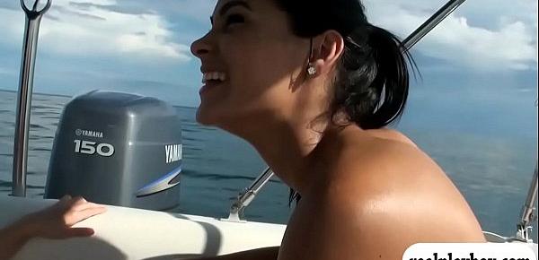  Lovely bikini girls liked foursome action on speed boat